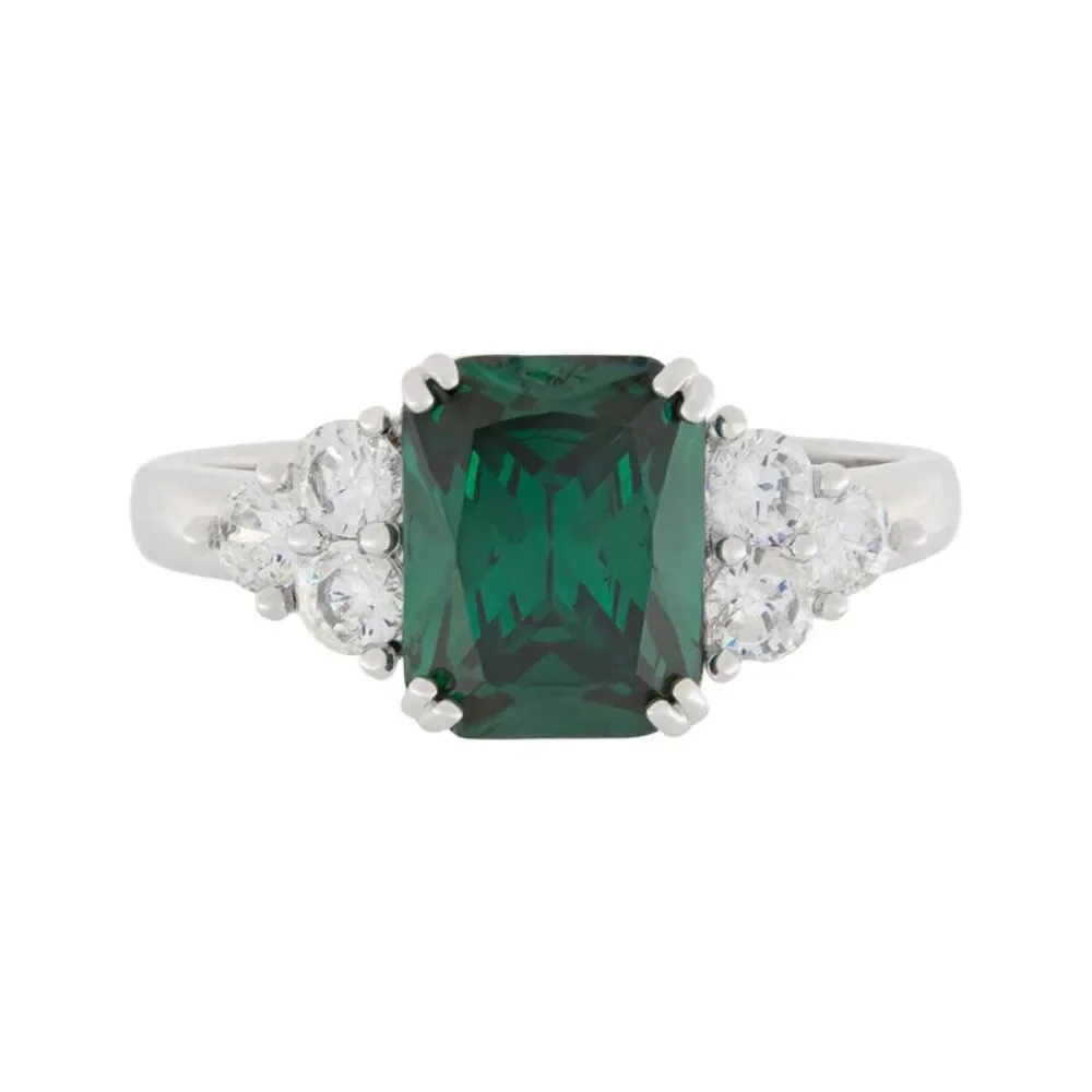 Gold Coast Platinum Plated Emerald and Cubic Zirconia Statement Ring, Size 6